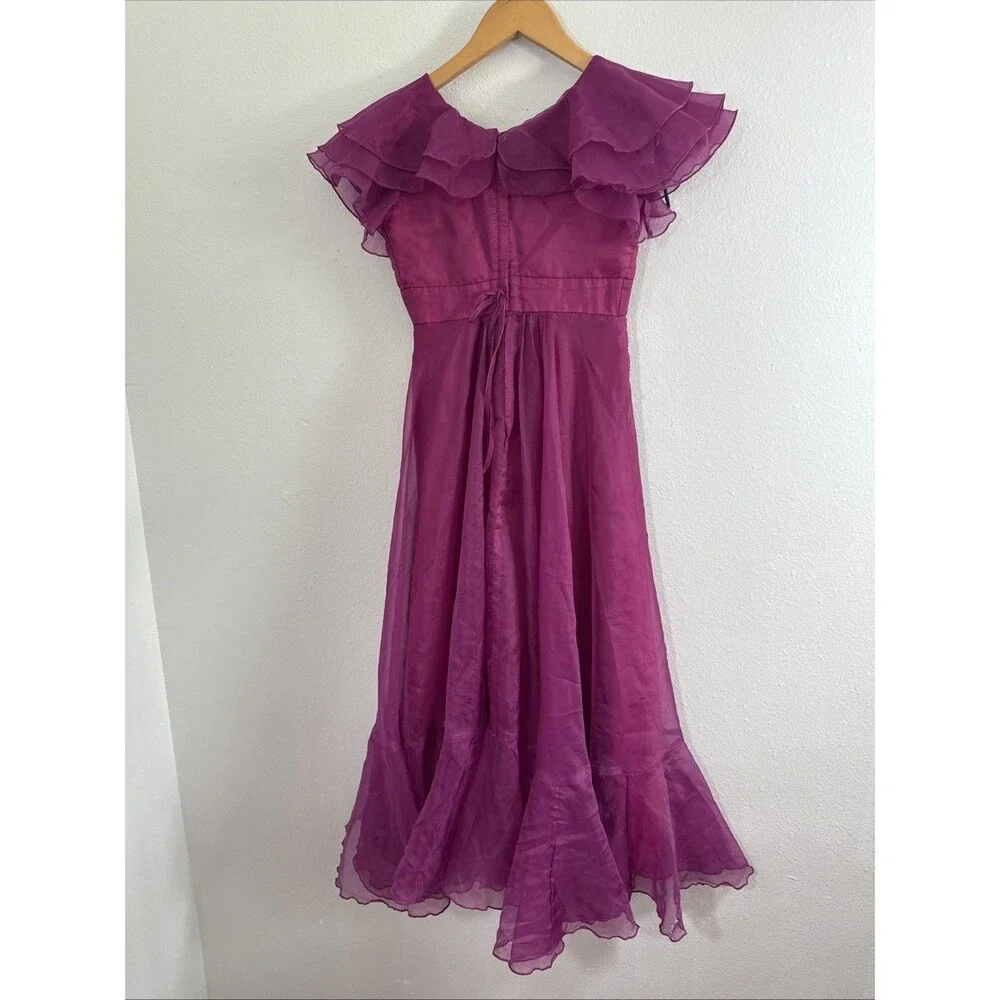 Vtg JCPenny Maxi Dress Teens 10 Dark Hot Pink Empire Renisance Fairycore Y2K 90s